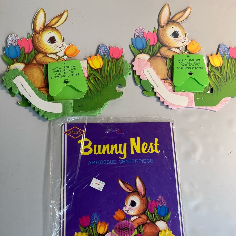 Beistle Vtg Bunny Nest Honeycomb Easter Centerpiece Decoration Art Tissue